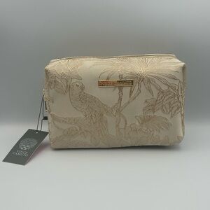 *New* Vince Camuto Cream and Gold Animal and Plant Scene Cosmetic/Travel Bag